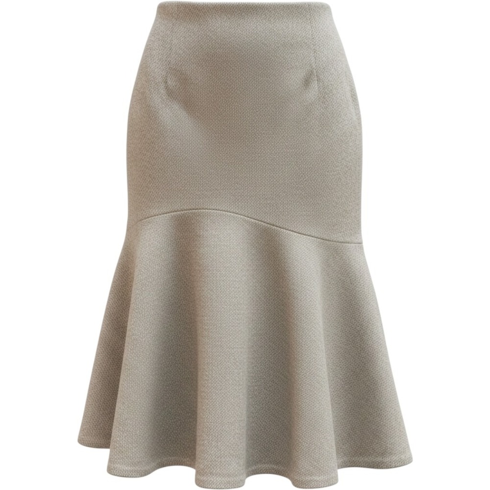 Ralph Lauren Beige Tweed Skirt Size 4 Black Label Ruffle Flounce Hem Wool Blend